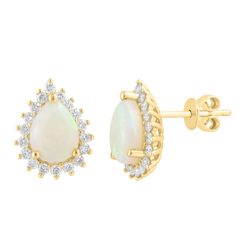 EFFY Opal & Diamond Halo Stud Earrings in 14k Yellow Gold image number null