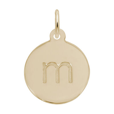 Lower Case Block M Initial Charm in Gold Plated Sterling Silver