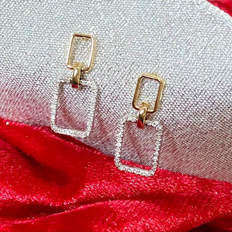 Diamond Double Rectangle Drop Earrings in 14K White & Yellow Gold image number null