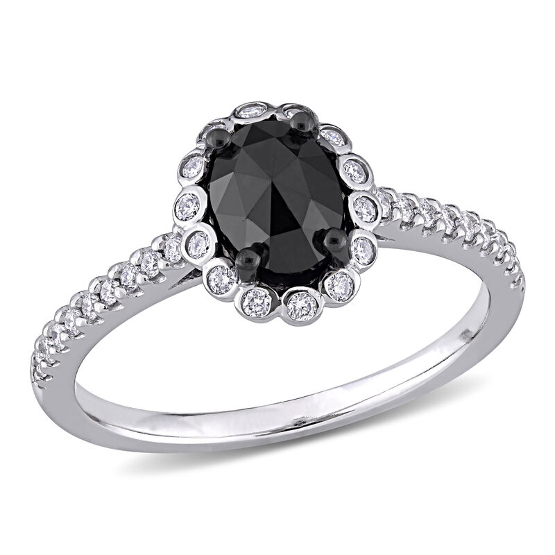 Oval Black Diamond Halo Engagement Ring in 14k White Gold image number null