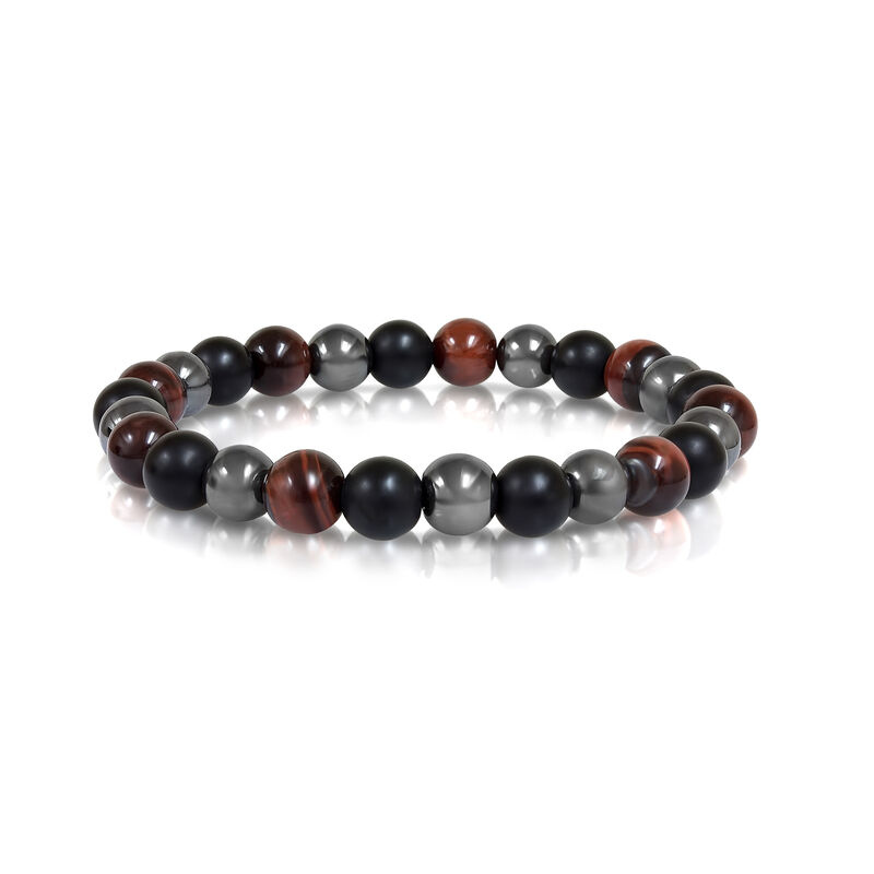 Men's 8.2" Tigers Eye Black Hematite Onyx Bead Bracelet image number null