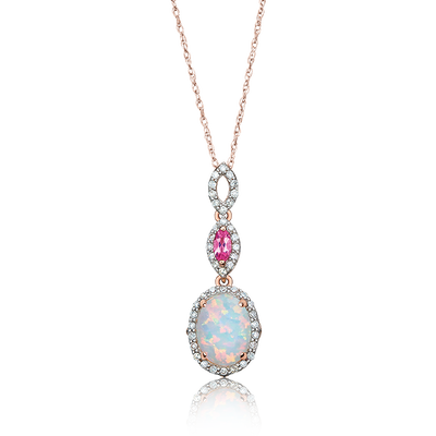 JK Crown® Oval Opal, Pink Tourmaline & Diamond Necklace in Rose Gold