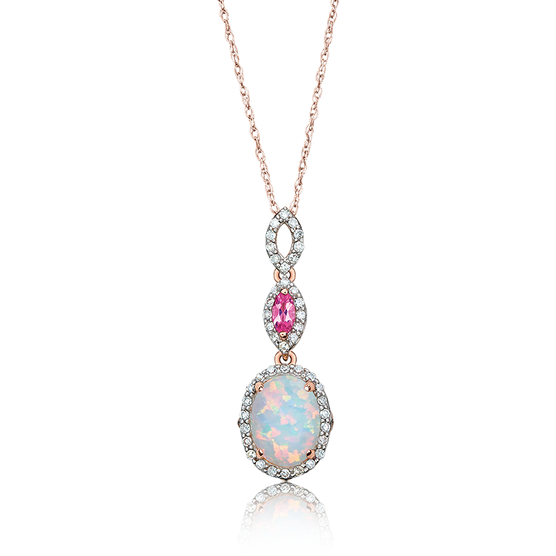 JK Crown Oval Opal, Pink Tourmaline & Diamond Necklace in Rose Gold image number null