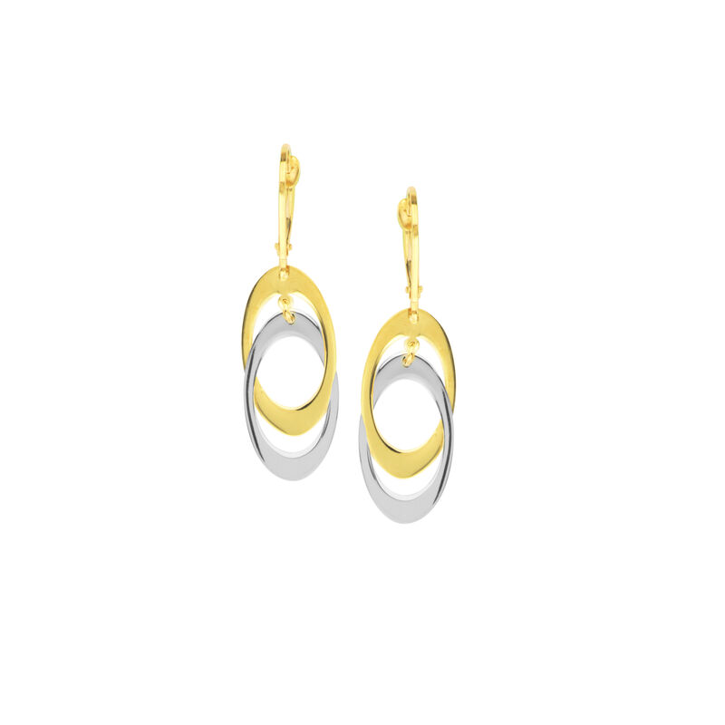 Interlocked Dangle Double Oval Leverback Earrings in 14K Two-Toned Gold image number null