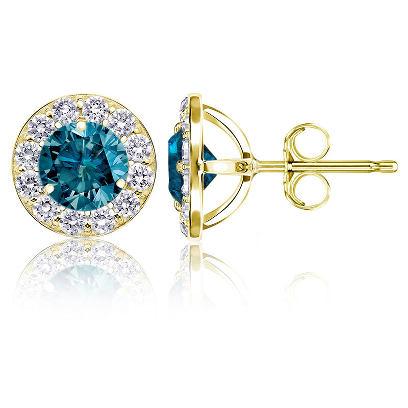 Blue 2ct. t.w. Diamond Halo Stud Earrings in 14k Yellow Gold image number null