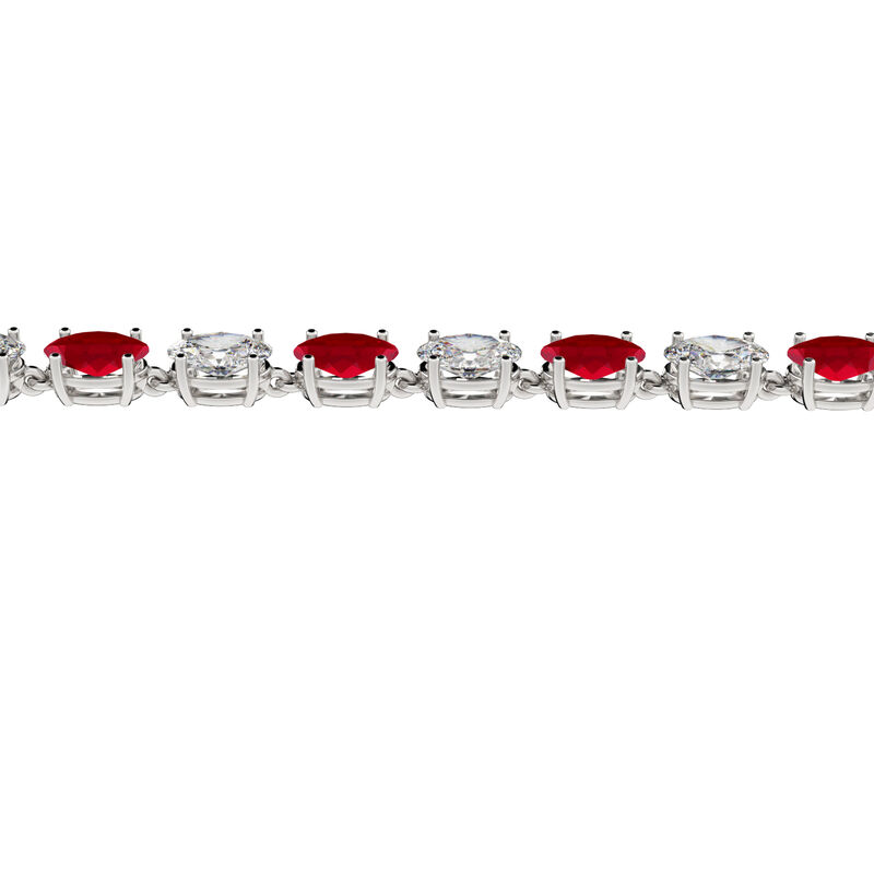 Oval-Cut Created Ruby & Lab Grown Diamond Bracelet in 14k White Gold image number null