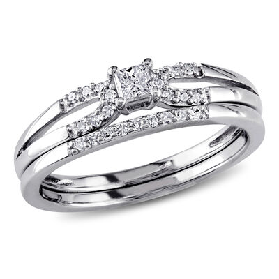 Princess-Cut 1/5ctw Diamond Split Shank Bridal Set in Sterling Silver