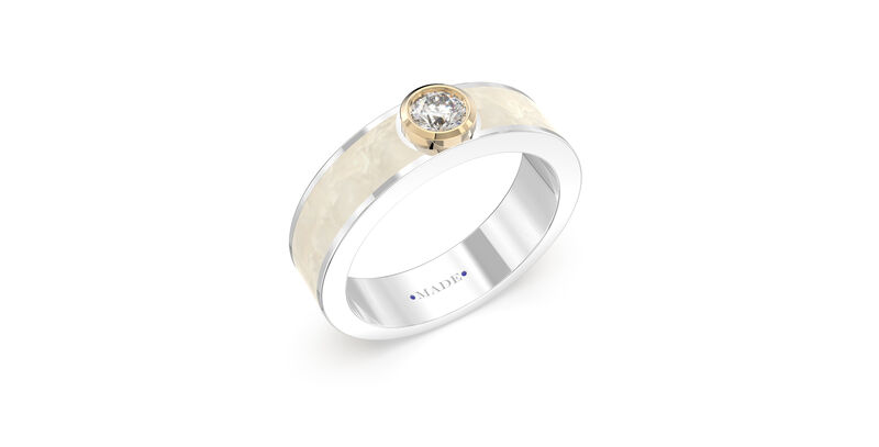 Brilliant-Cut Lab Grown Diamond Center Bezel White Ceramic Ring in Sterling Silver image number null