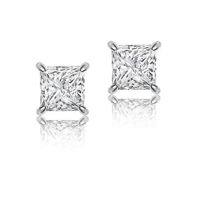 Princess-Cut Diamond Solitaire Earrings 1/3ctw. in 14k White Gold