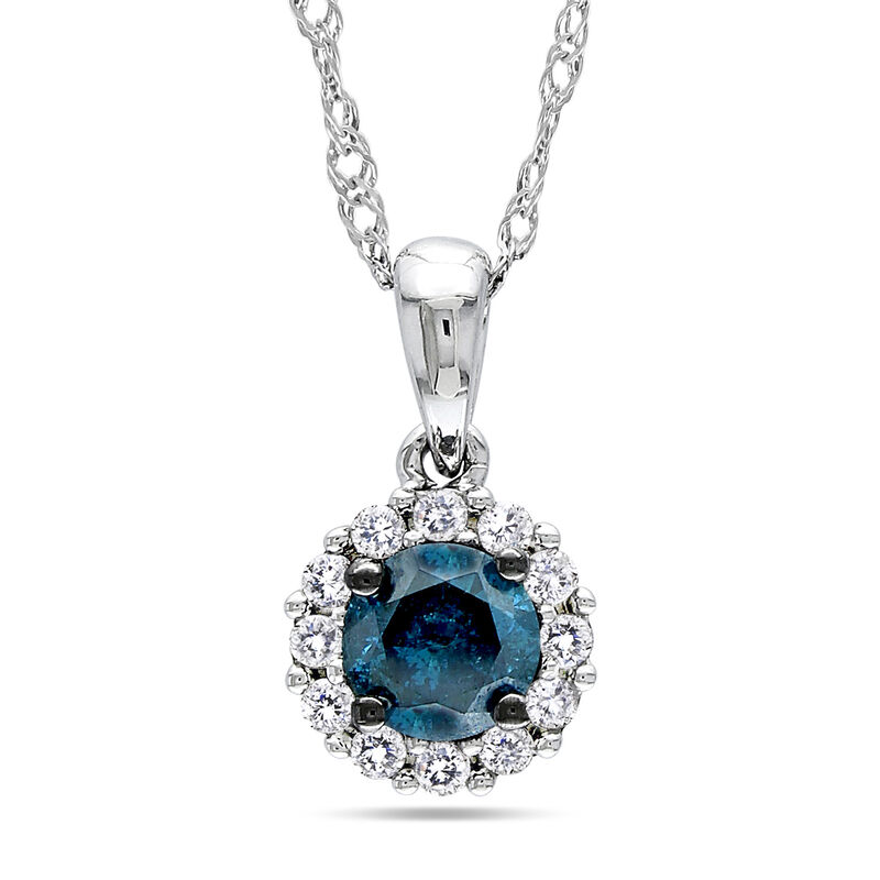Round-Cut 1/2ctw. Blue Diamond Halo Pendant in 10k White Gold with Blue Rhodium image number null