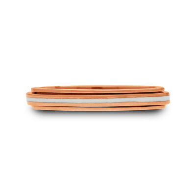 Spinning Meditation Ring with a White Enamel Band in 14k Rose Gold Plated Sterling Silver Size 10