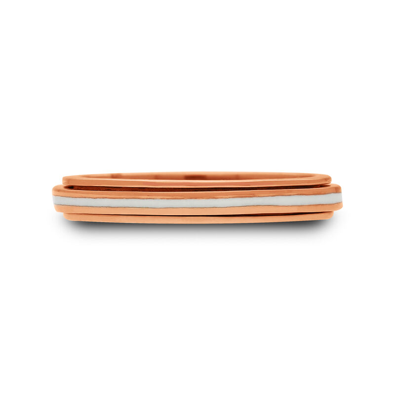 Spinning Meditation Ring with a White Enamel Band in 14k Rose Gold Plated Sterling Silver Size 10 image number null