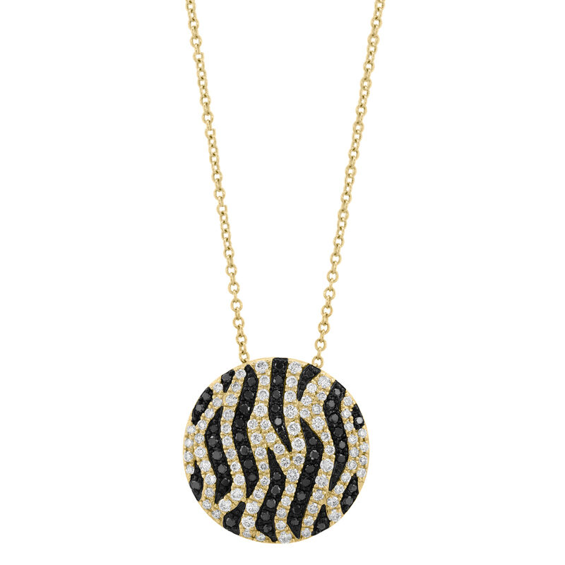 EFFY .81ctw. White & Black Diamond Animal Print Circle Fashion Pendant in 14k Yellow Gold image number null