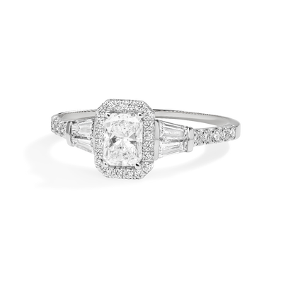 Rayne. Radiant-Cut 1ctw. Diamond Halo Engagement Ring in 14K White Gold