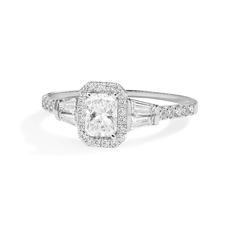 Rayne. Radiant-Cut 1ctw. Diamond Halo Engagement Ring in 14K White Gold image number null