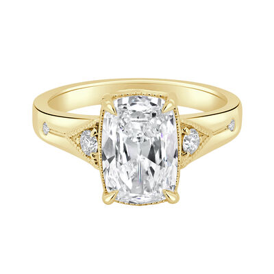 Old Mine Elongated Cushion Lab Grown Diamond 3 1/8ctw. Bezel Set Engagement Ring in 14k Yellow Gold