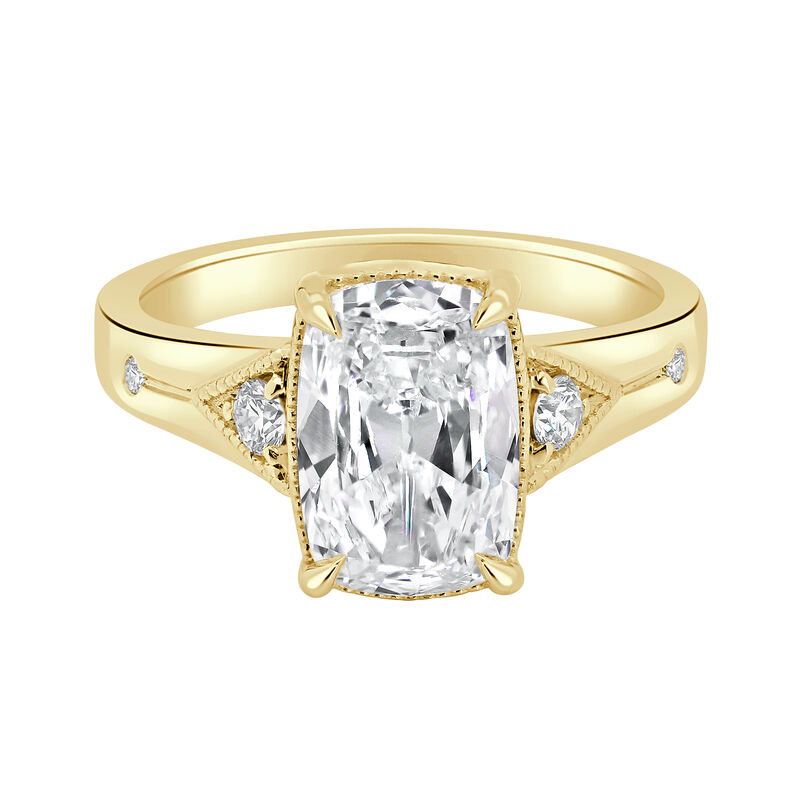 Old Mine Elongated Cushion Lab Grown Diamond 3 1/8ctw. Bezel Set Engagement Ring in 14k Yellow Gold image number null