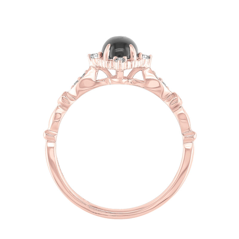 Oval Black Agate & Diamond Vintage Ring in 10k Rose Gold image number null