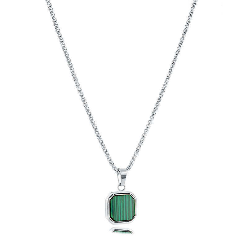 Italgem Steel Malachite Octagon Pendant in Stainless Steel image number null
