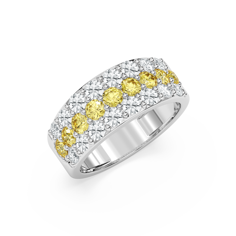 Lab Grown Yellow and White Diamond 2ctw. Multi Row Wedding Ring in 14k White Gold image number null