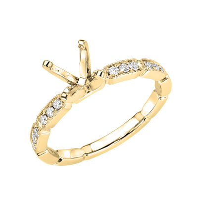 .14 Brilliant-Cut Diamond 3-Stone Station Milgrain Engagement Setting with 4 Prong Head in 14k Yellow Gold