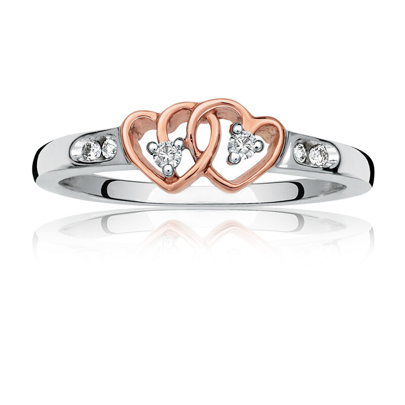 Diamond Accent Double Heart Promise Ring in Rose & White Gold image number null