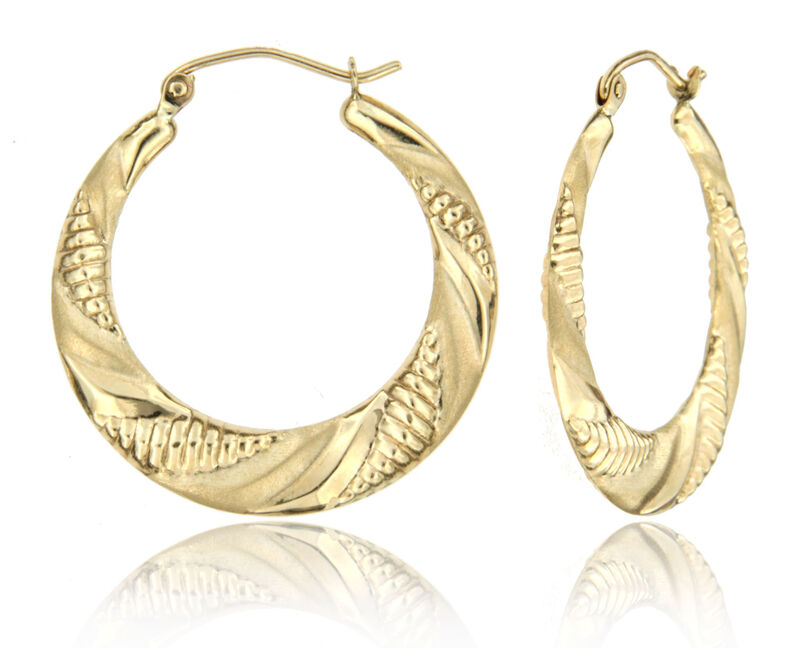 Flat Satin Hollow Hoop Earrings in 14k Yellow Gold image number null