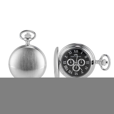 Satin Finish Silver-Tone Stainless Steel Pocket Watch with Black Dial
