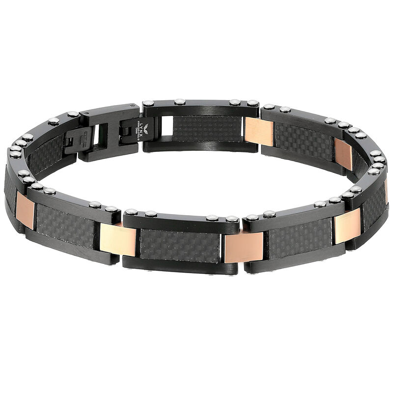 Men's Stainless Steel Black & Rose Tone Bracelet image number null