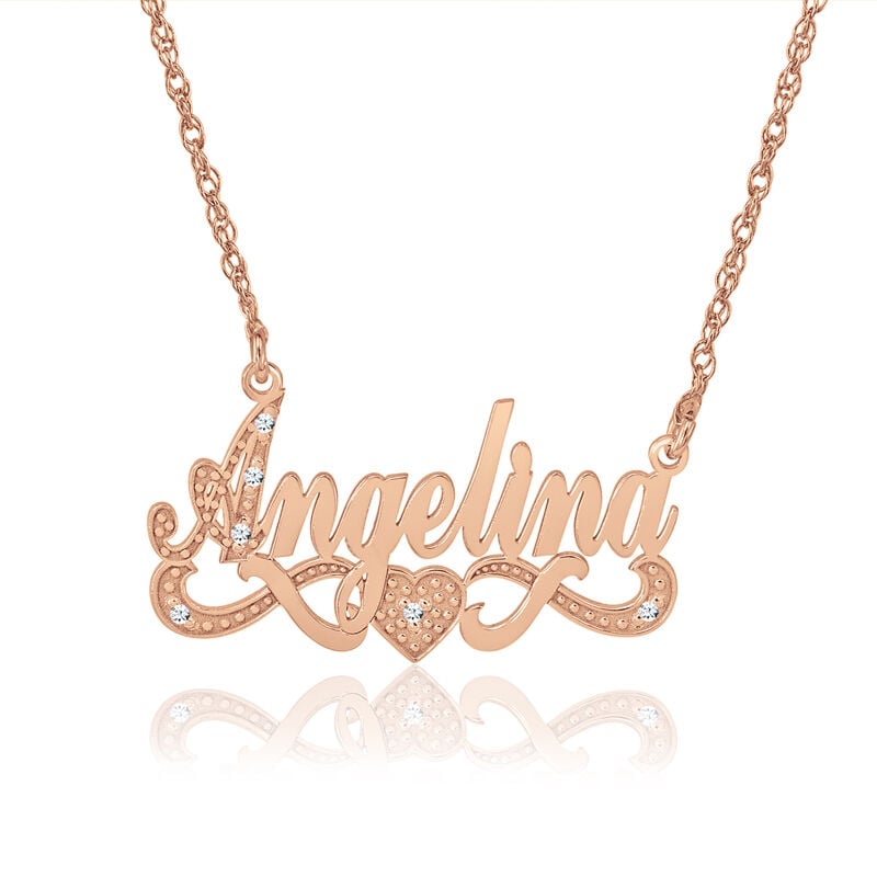 Diamond Accent with Heart Personalized Necklace in Rose Gold Plated Sterling Silver image number null