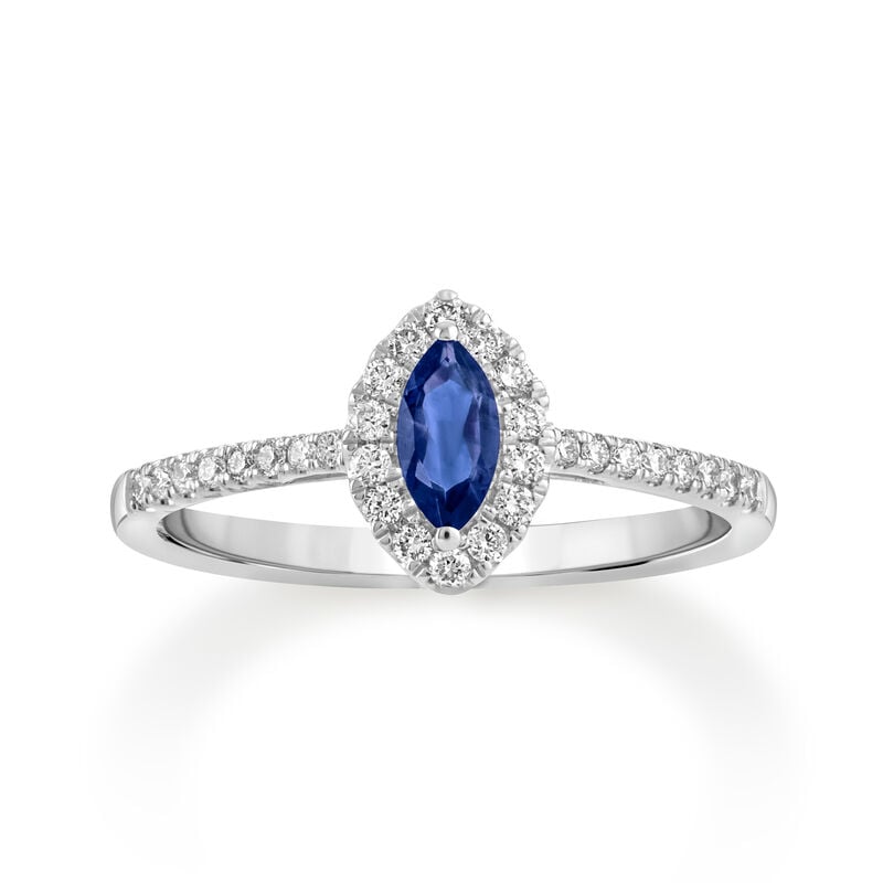 Marquise Lab Grown Diamond & Created Blue Sapphire Halo Ring in Sterling Silver image number null