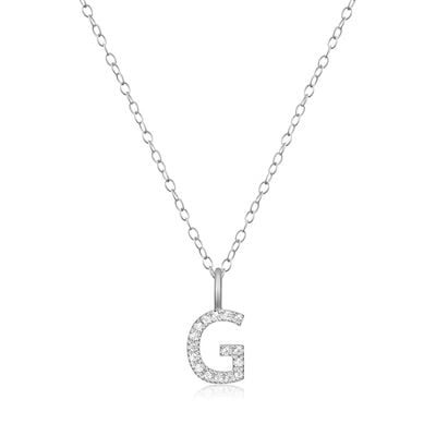 Lab Grown Diamond Letter G Initial Pendant Necklace in Sterling Silver