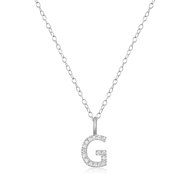 Lab Grown Diamond Letter G Initial Pendant Necklace in Sterling Silver image number null