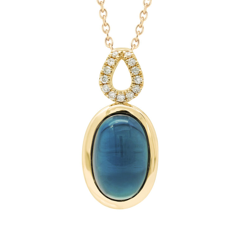 London Blue Topaz &  Diamond Pendant in 10k Yellow Gold image number null