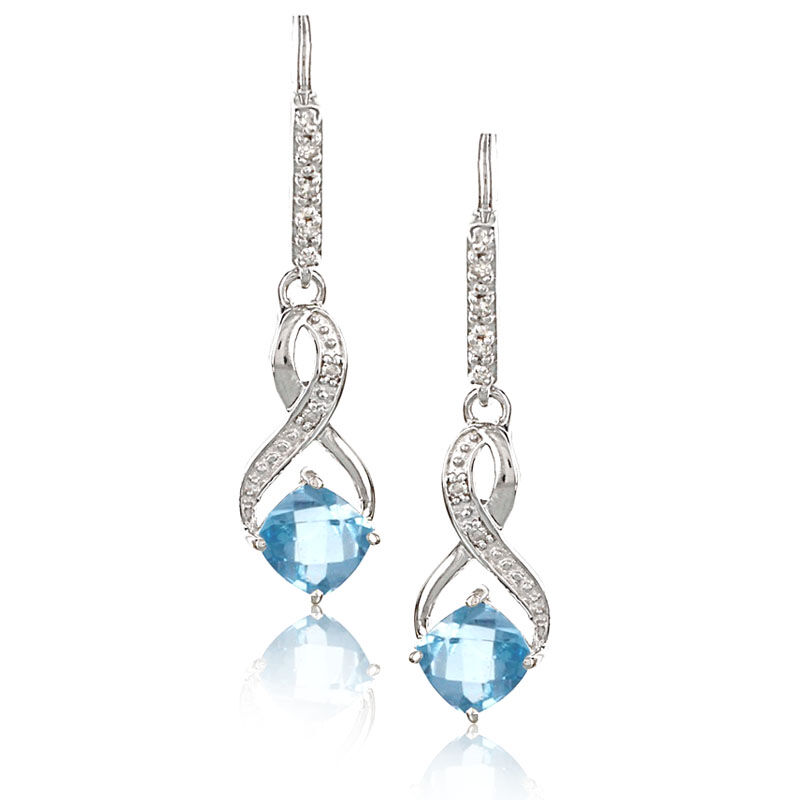 Blue Topaz & Diamond Dangle Earrings in Sterling Silver image number null