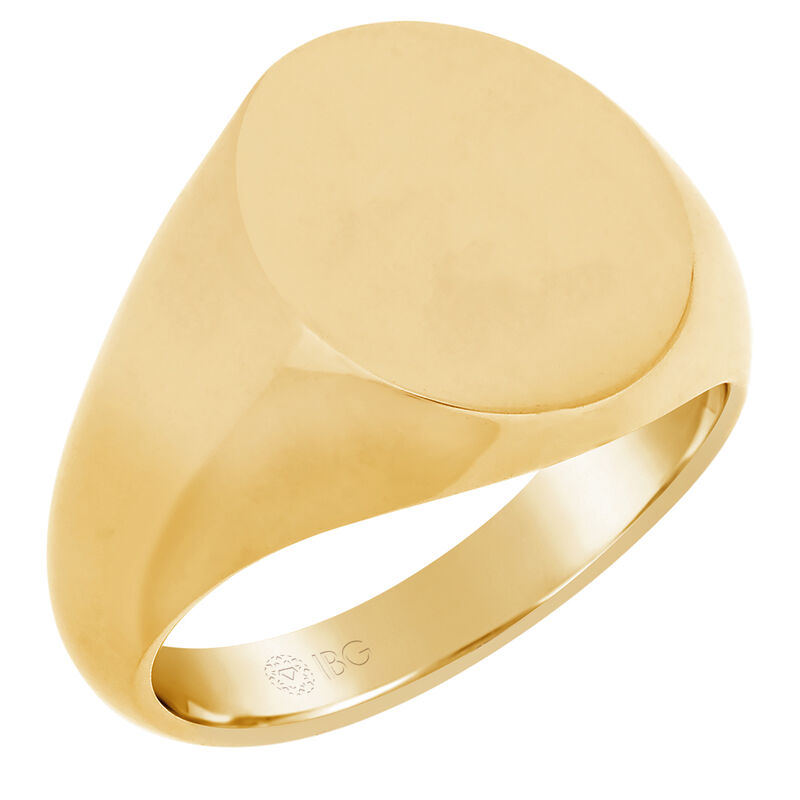Oval Satin Top Signet Ring 16x16mm in 14k Yellow Gold  image number null