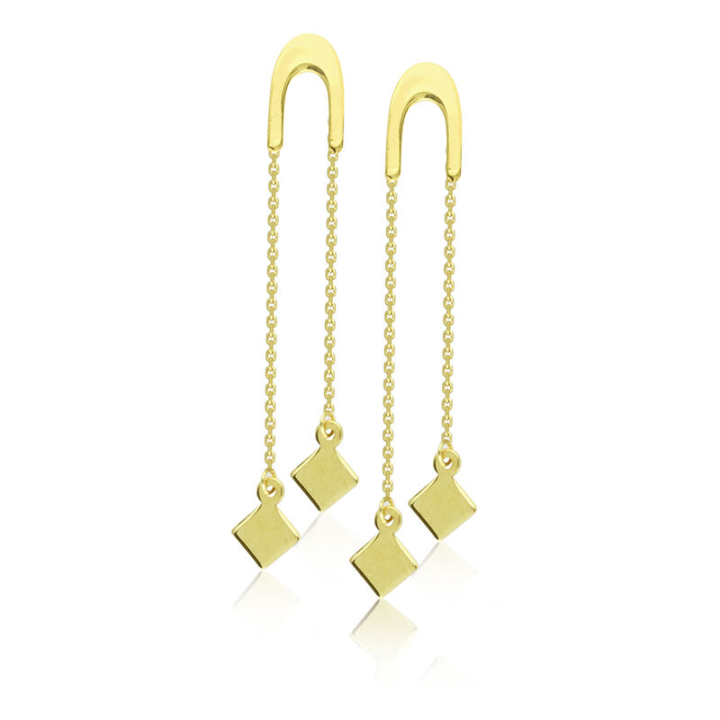 U Shape Front Cube Double Dangle Earrings in 14k Yellow Gold image number null