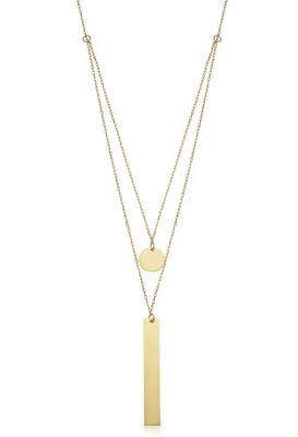 Adjustable Bar & Disc Layered Fashion Pendant in 14k Yellow Gold