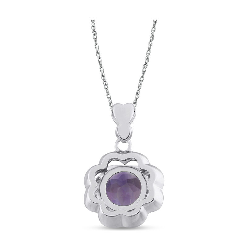 Amethyst & Diamond Flower Necklace in Sterling Silver image number null