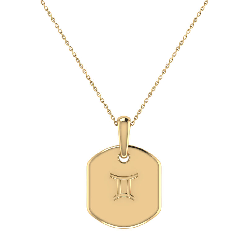 Diamond and Moonstone Gemini Constellation Zodiac Tag Necklace in 14k Yellow Gold Plated Sterling Silver image number null