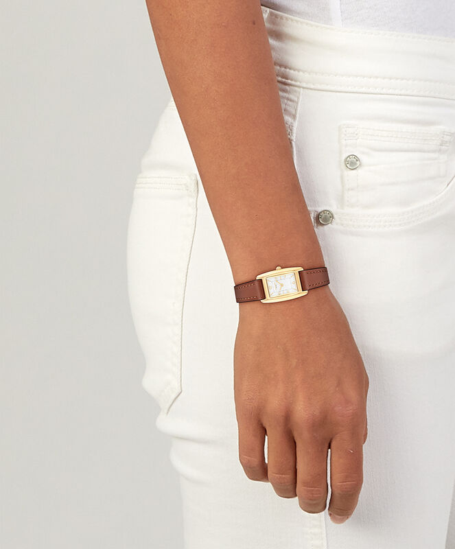 Coach Reese Rectangular Silver White Dial Leather Strap Watch 14504643 image number null