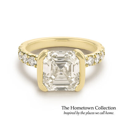 Chicago Asscher-Cut Lab Grown 5 3/4ctw. Diamond Half Bezel Brilliant-Cut Diamond Engagement Ring in 14k Yellow Gold