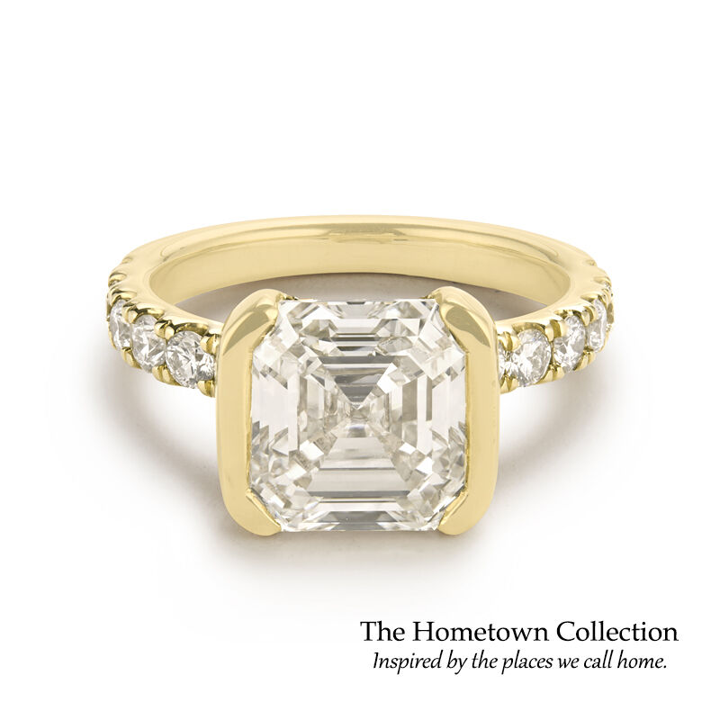 Chicago Asscher-Cut Lab Grown 5 3/4ctw. Diamond Half Bezel Brilliant-Cut Diamond Engagement Ring in 14k Yellow Gold image number null