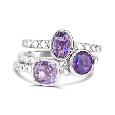 Ombre Amethyst Bezel-Set 3 Row Stackable Ring in Sterling Silver