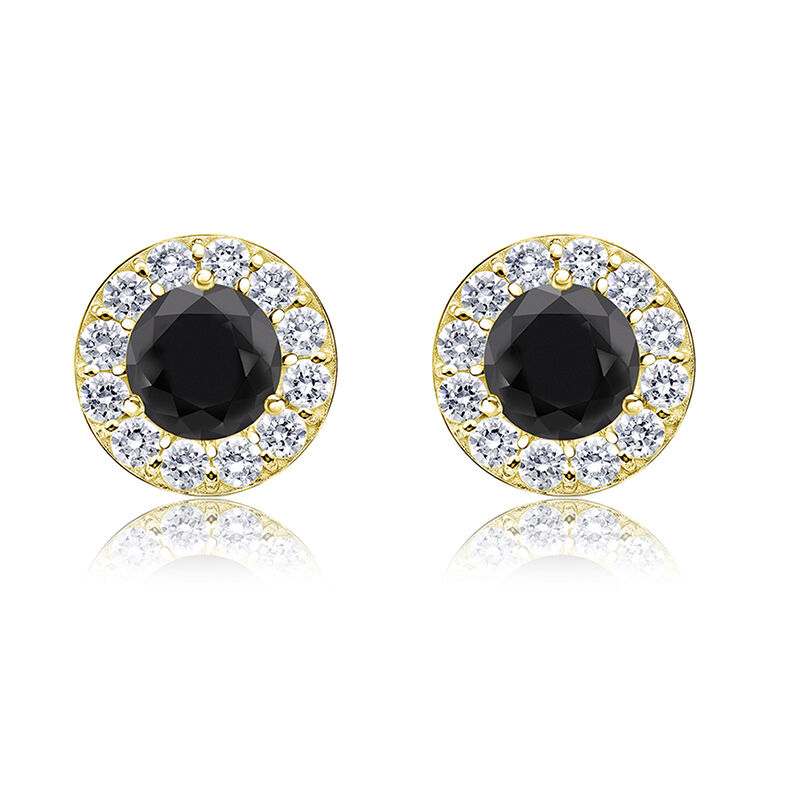 Black & White 1ct. Diamond Halo Stud Earrings in 14k Yellow Gold image number null