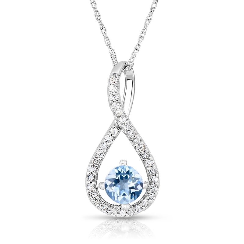 Aquamarine & Diamond Infinity Drop Pendant in Sterling Silver image number null