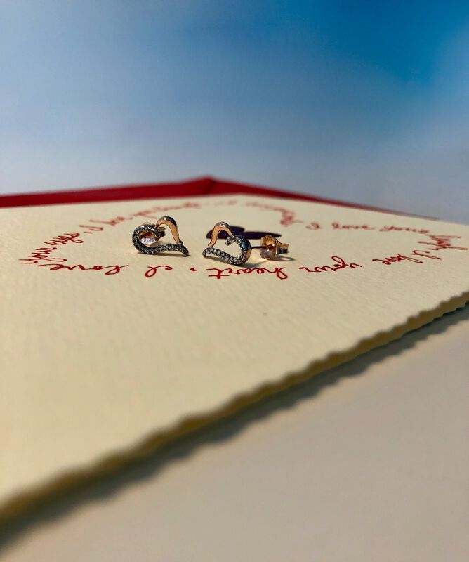 Diamond Open Heart Stud Earrings in 10k Rose Gold image number null