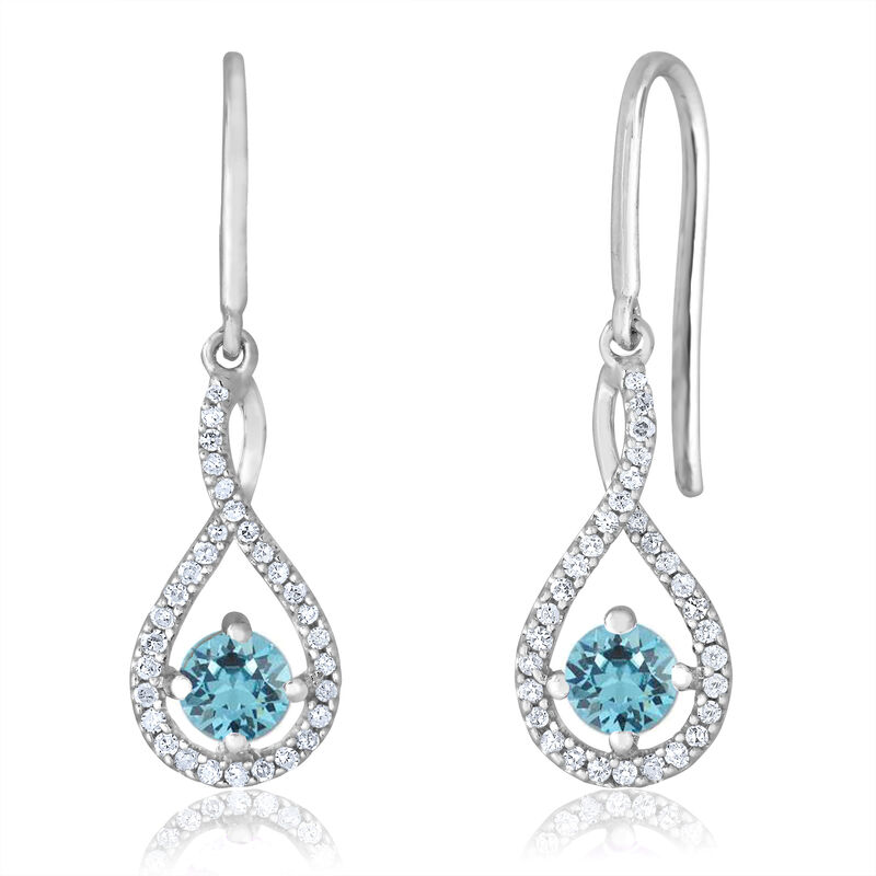 Aquamarine Twist Dangle Infinity Diamond Earrings in Sterling Silver image number null