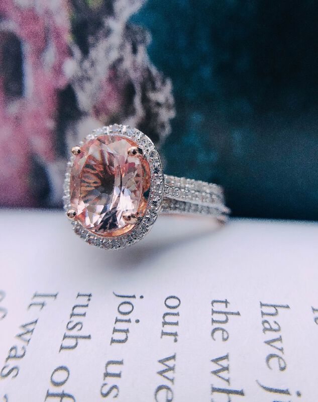 JK Crown: Morganite & Diamond Halo Ring in 10k Rose Gold image number null