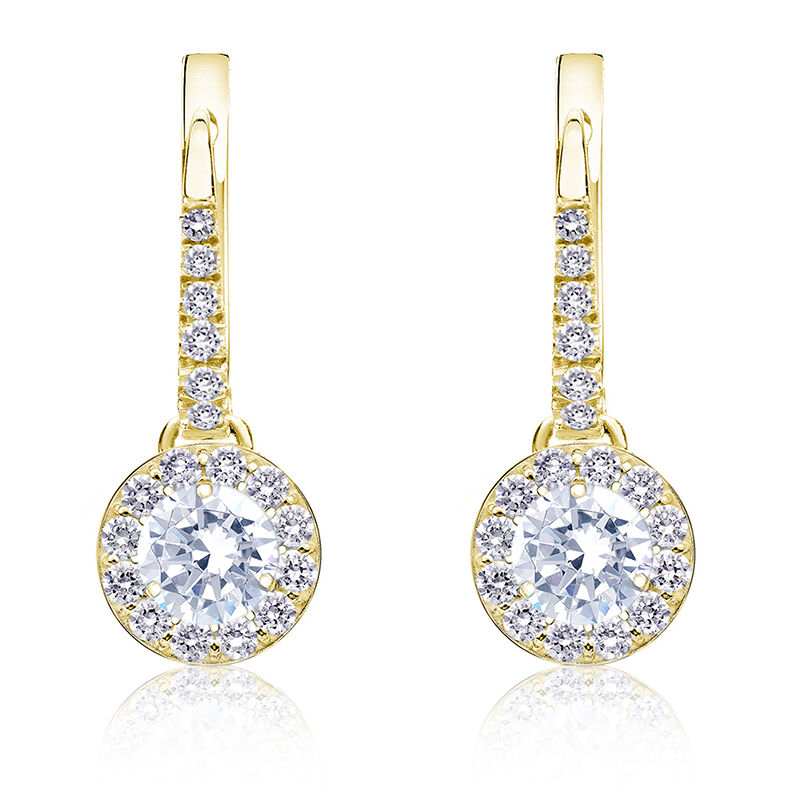 Diamond Halo 3/4ct. t.w. Dangle Earrings in 14k Yellow Gold image number null